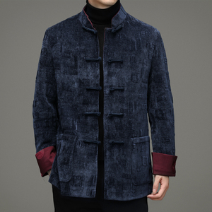 中国风立领中山装加厚夹克冬季男士灯芯绒中老年盘扣唐装休闲外套