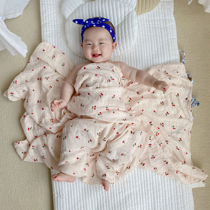 新生婴儿有机棉唯美吸水浴巾毛巾超柔双层纱布棉包巾襁褓包被抱毯