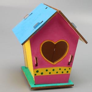 DIY木质鸟屋材料包 幼儿园小学生手工拼装涂鸦涂色组装鸟窝半成品