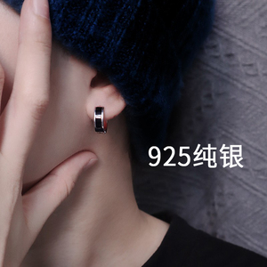 925银耳环男潮小众设计ins潮流个性男款单只气质耳圈嘻哈韩版耳钉