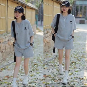 纯棉运动套装女夏季短袖短裤学生韩版宽松显瘦时尚休闲两件套跑步
