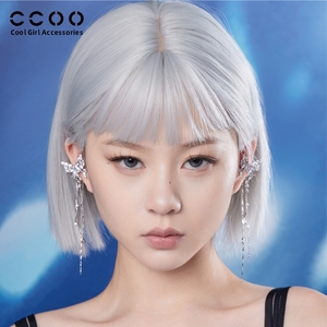 CCOO原创设计闪钻蝴蝶长款流苏耳夹女无耳洞耳骨夹个性新款耳饰品
