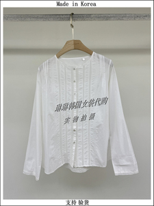琳琳韩国女装代购BELIEVE进口2024春拼蕾丝压褶净版甜美气质衬衫