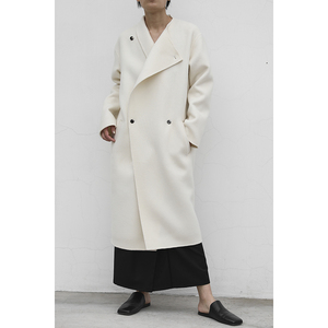 JUZININE原创设计 90%羊毛10%羊绒双面呢大衣 双排扣白色毛呢外套