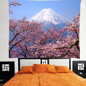 日本富士山火山樱花地理风景周边宿舍卧室装饰海报背景布挂毯挂布
