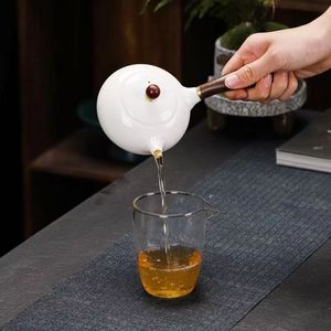 侧把德化白瓷西施壶家用陶瓷功夫茶具过滤单壶简约羊脂玉白瓷茶壶