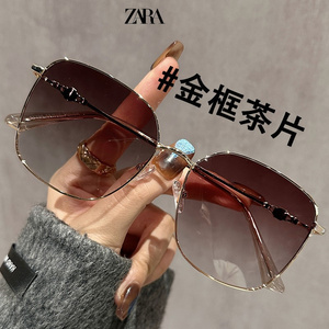 ZARA茶色墨镜新款女超轻大框金丝太阳镜可配近视偏光眼镜大脸防晒