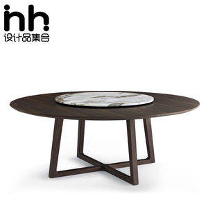 大理石面圆餐桌椅组合 北欧现代简约带转盘酒店家用圆形实木桌子