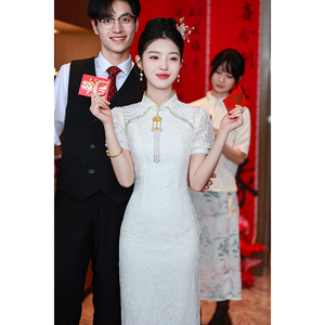 新中式旗袍敬酒服新娘2024新款白色领证登记订婚礼服裙高级感夏季