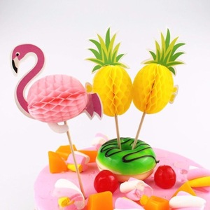 蛋糕装饰纸质火烈鸟菠萝插牌插件卡通生日烘培节日派对装扮用品