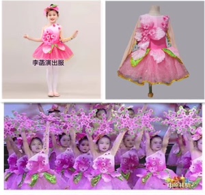 儿童幼儿园舞蹈蓬蓬裙表演服女童纱裙单肩桃花朵朵开演出服花仙子