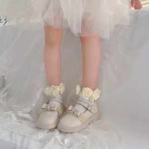 儿童24年新品可爱立体山茶花朵玫瑰短袜女童个性潮流甜美堆堆袜子