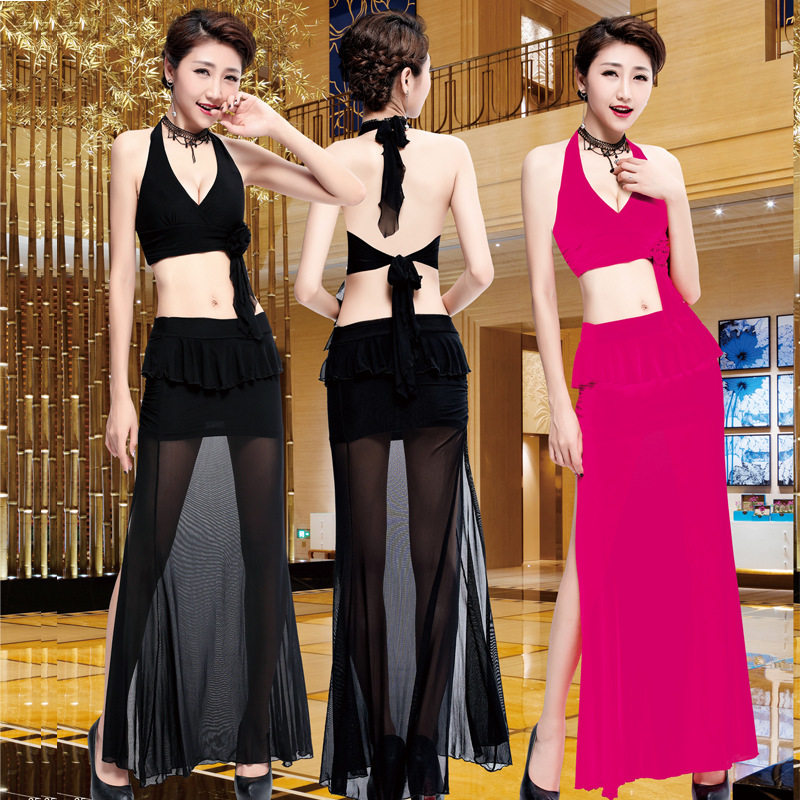 夜店装分体ktv夜场小姐晚礼服长款修身长裙透视装桑拿技师性感服