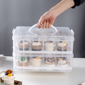纸杯蛋糕包装盒子可重复使用透明手提甜品大号批发野餐春游用烘培