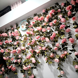 仿真玫瑰花绢花藤蔓假花空调管道遮挡塑料花缠绕室内藤条装饰花藤