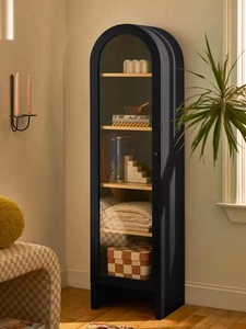 美式实木书柜单门弧形展示柜北欧简约边柜儿童房衣柜收纳柜储物柜