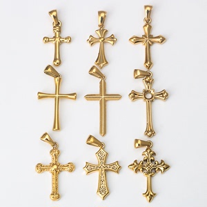 不锈钢简约18K金色多样十字架吊坠手链项链配饰钛钢DIY饰品配件