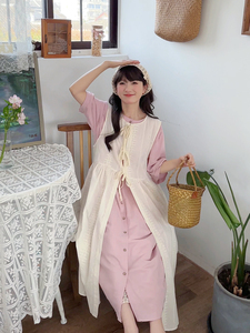 日系森女系圆领长袖宽松纯色衬衫裙白色长款罩衫春夏季连衣裙套装