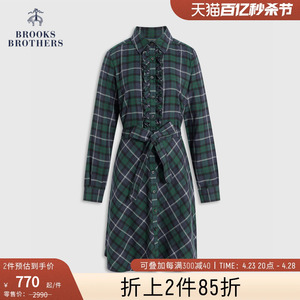 Brooks Brothers/布克兄弟女士秋冬纯棉翻领格纹收腰连衣裙