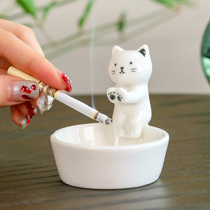 简约现代可爱猫咪烟灰缸防飞灰蜡烛杯客厅餐厅桌面摆件陶瓷烟灰缸
