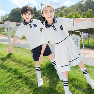 小学生班服校服幼儿园园服短袖夏季儿童白色运动纯棉学院套装