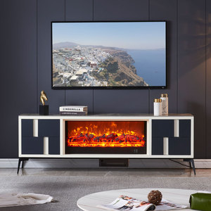 1.8米实木轻奢壁炉电视柜 现代美式客厅岩板仿真火取暖壁炉装饰柜