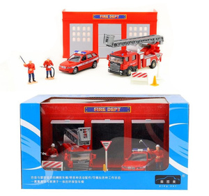 包邮俊基1:60儿童工程车警车消防车套装儿童玩具合金仿真拖车模型