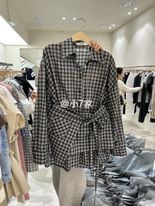 TOMGIRL韩国东大门代购2024夏季女装新款撞色小格子衬衫+腰围套装