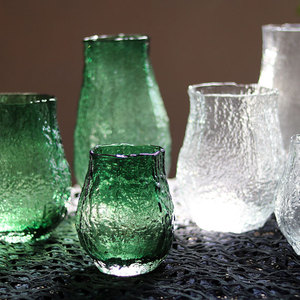 不规则玻璃花瓶绿色透明插花瓶子ins风小花器茶几餐桌清新摆件