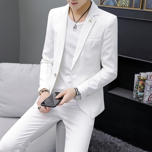男士西服套装结婚休闲白色小西装韩版一套高级感男装外套痞修身潮