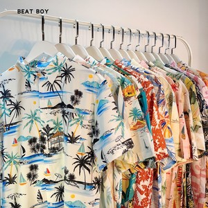夏威夷风海岛旅行复古椰树满印花短袖衬衫男女夏季沙滩花衬衣合集