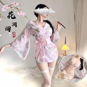 情趣内衣日系性感开衫三点式雪纺绣花和服火辣制服女套装