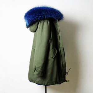 韩国代购工装军绿色外套女款冬韩版超大貉子毛领棉衣…