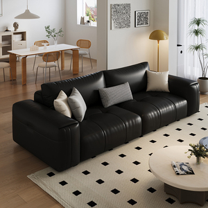 真皮沙发意式极简头层牛皮客厅高级黑色复古小户型直排沙发