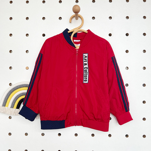 (满百包邮)(90-110)男孩中小童中国红拼色运动夹克风衣外套