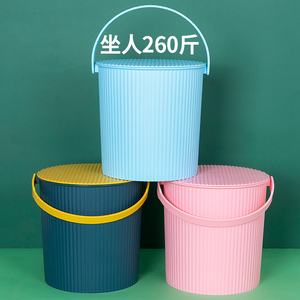 水桶凳加厚塑料带盖可坐收纳桶幼儿园桶手提钓鱼桶洗澡桶储物桶