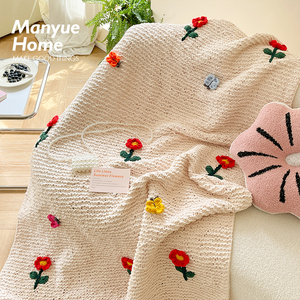 蔓越家 法式ins风纯手工编织花朵毯子沙发午睡毯空调盖毯床尾毛毯
