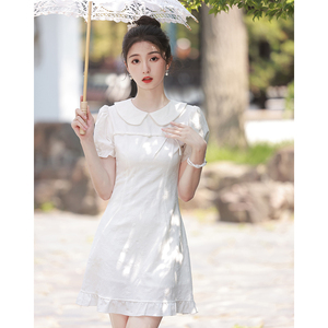 旗袍年轻款少女改良小个子短款夏季白色小清新淑女国风连衣裙日常