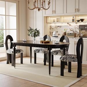 黑色轻法式复古实木餐桌椅组合美式家用设计师橡木椭圆形吃饭桌子