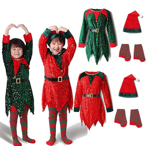 儿童圣诞节服装女童绿色精灵连衣裙表演服圣诞主题服饰幼儿园演出
