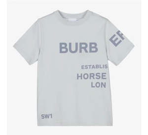 14Y现货新款BURBERRY巴宝莉童装浅灰色logo印花圆领短袖T恤代购