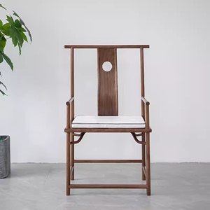 新中式实木官帽椅黑胡桃木主人椅书桌椅子太师椅老榆木圈椅茶桌椅