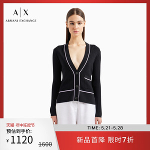 ARMANI EXCHANGE/阿玛尼2024新款女士V领长袖罗纹针织开衫官方