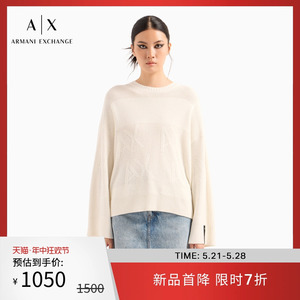 ARMANI EXCHANGE/阿玛尼2024春季女士全棉宽松圆领纯色套头针织衫