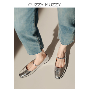CUZZYMUZZY法式复古玛丽珍鞋中跟方头高跟鞋浅口一字带粗跟单鞋女