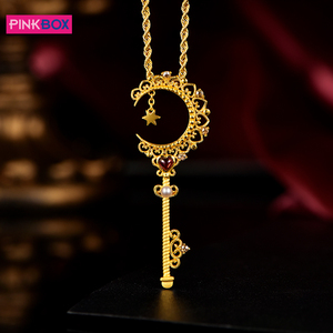 pinkbox黄金钥匙吊坠权杖星月999足金珍珠纯金项链挂坠气质高级感