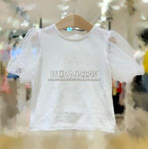 韩国小雨伞童装夏装新款女童宝宝白色洋气韩版公主蓬蓬袖 短袖T恤