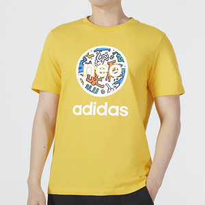 Adidas阿迪达斯NEO短袖男装2024春季新款运动服宽松黄色半袖T恤