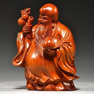 花梨木雕刻老寿星公摆件家居客厅装饰红木工艺品生日祝贺寿送礼物