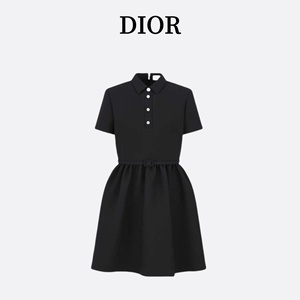 Dior/迪奥 2024夏季新款法式赫本风珍珠纽扣短袖衬衫式连衣裙女